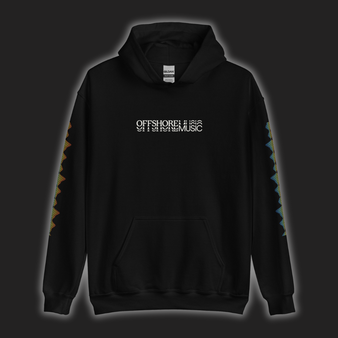 Offshore Music - Black Unisex Hoodie - Rainbow Sleeves