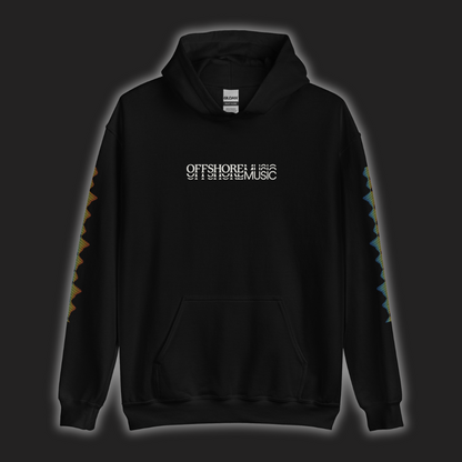 Offshore Music - Black Unisex Hoodie - Rainbow Sleeves