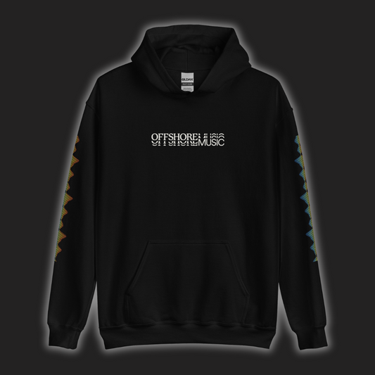 Offshore Music - Black Unisex Hoodie - Rainbow Sleeves