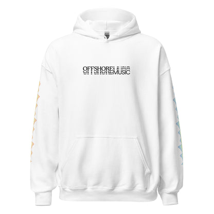 Offshore Music - White Unisex Hoodie - Rainbow Sleeves